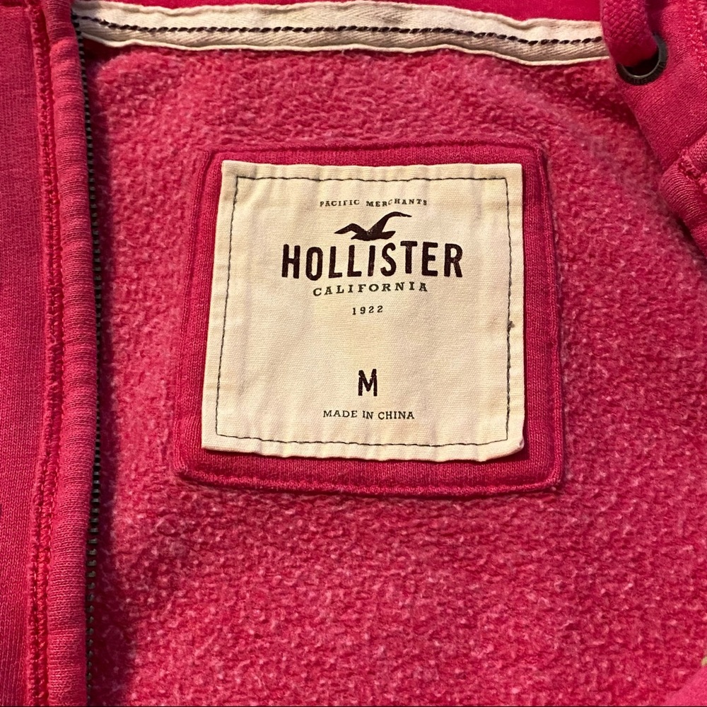 Hollister Malibu Pink Fleece Zip Front Hoodie Sweatshirt Logo Raised Lettering M - Picture 5 of 5